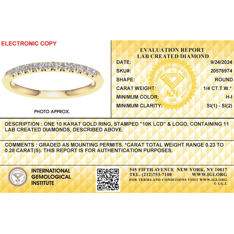 Main Image 7 of ​​​​​​​​​​​​​​​​​​​​​10K Solid Gold 1/4 CT. T.W. Lab-Created Diamond Anniversary Band