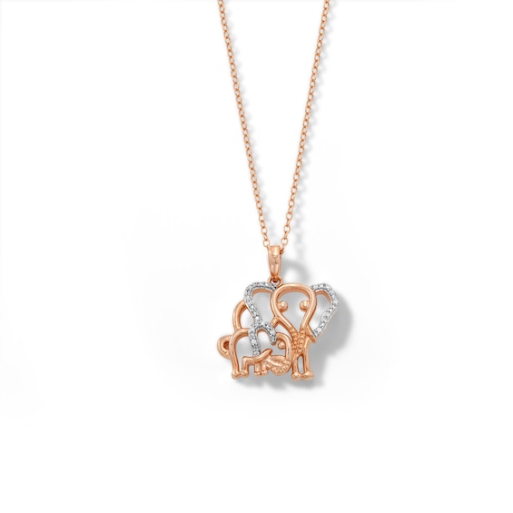 14K Rose Gold Plated 1/20 CT. T.W. Diamond Two Elephant Necklace