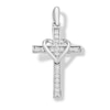 Thumbnail Image 0 of 10K Solid White Gold CZ Cross with Heart Charm