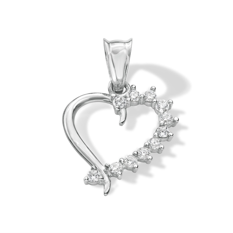 Main Image 1 of 10K Solid White Gold CZ Half-Stone Heart Necklace Charm