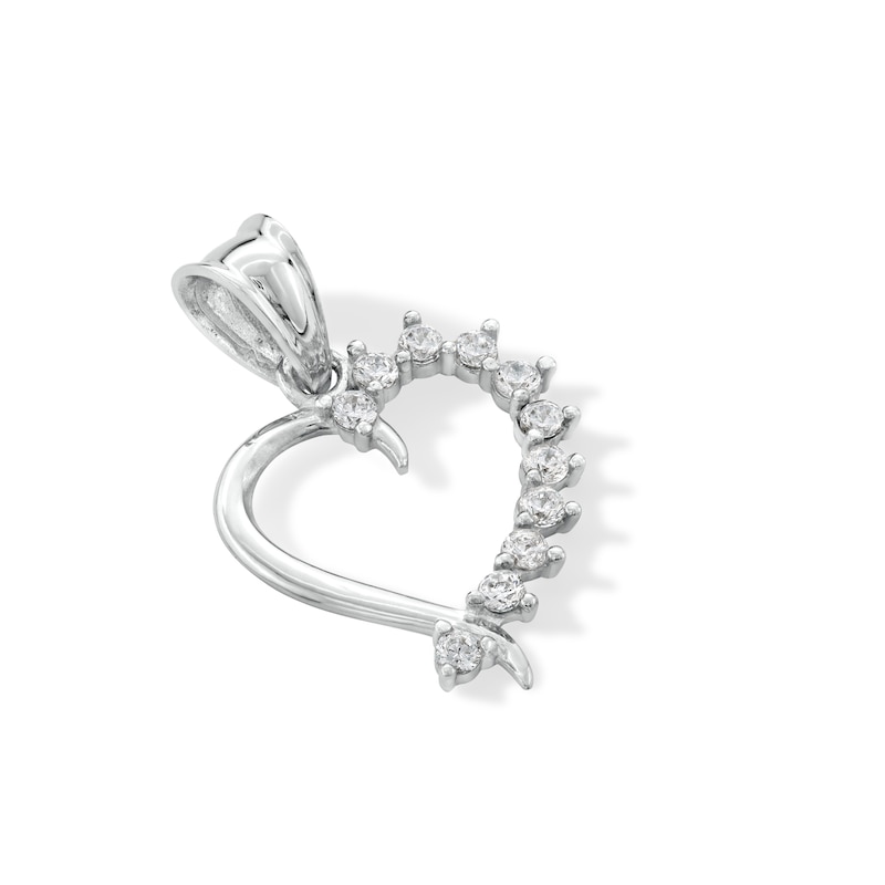 Main Image 3 of 10K Solid White Gold CZ Half-Stone Heart Necklace Charm