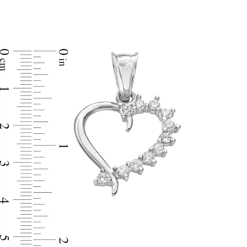 Main Image 4 of 10K Solid White Gold CZ Half-Stone Heart Necklace Charm