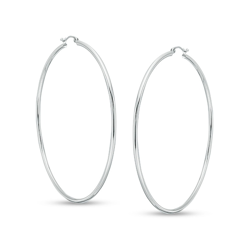 Main Image 1 of 10K Hollow White Gold 70mm Hoops