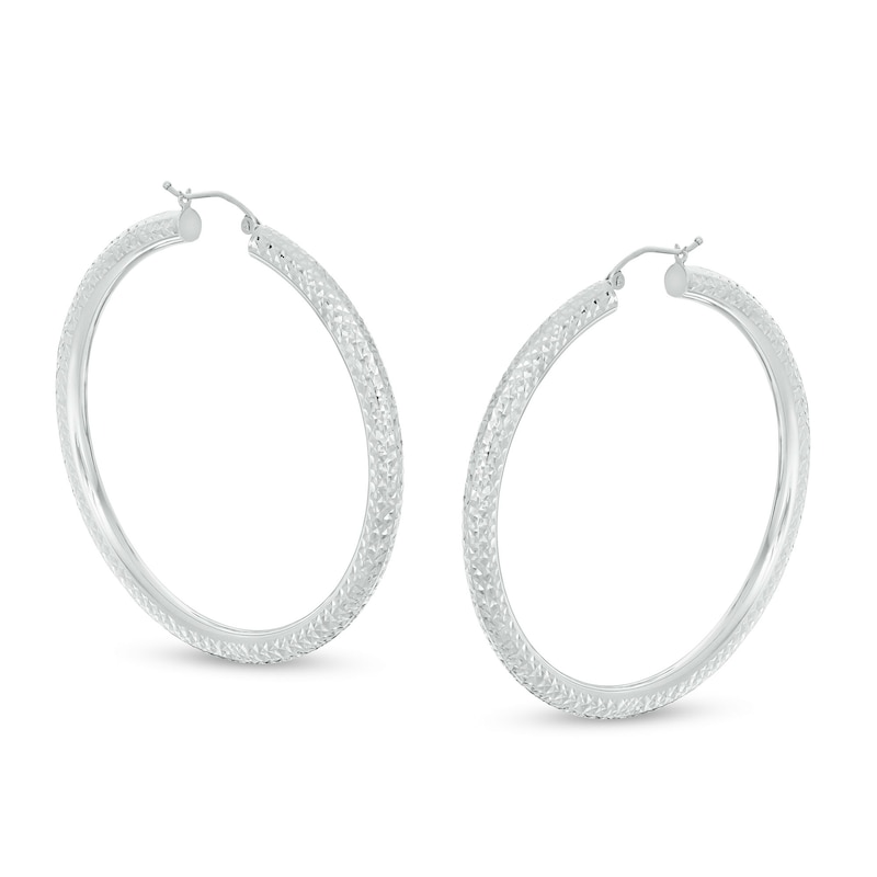 Main Image 1 of 10K Hollow White Gold Diamond-Cut 70mm Hoops