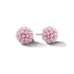 Child's Sterling Silver Pink Synthetic Pearl Puff Studs