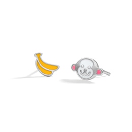 Child's Sterling Silver Enamel Monkey Banana Mismatch Studs