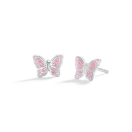 Child's Sterling Silver Pink Enamel Butterfly Studs