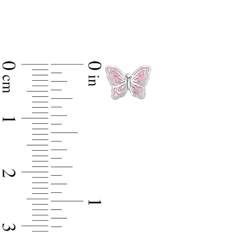 Main Image 2 of Child's Sterling Silver Pink Enamel Butterfly Studs