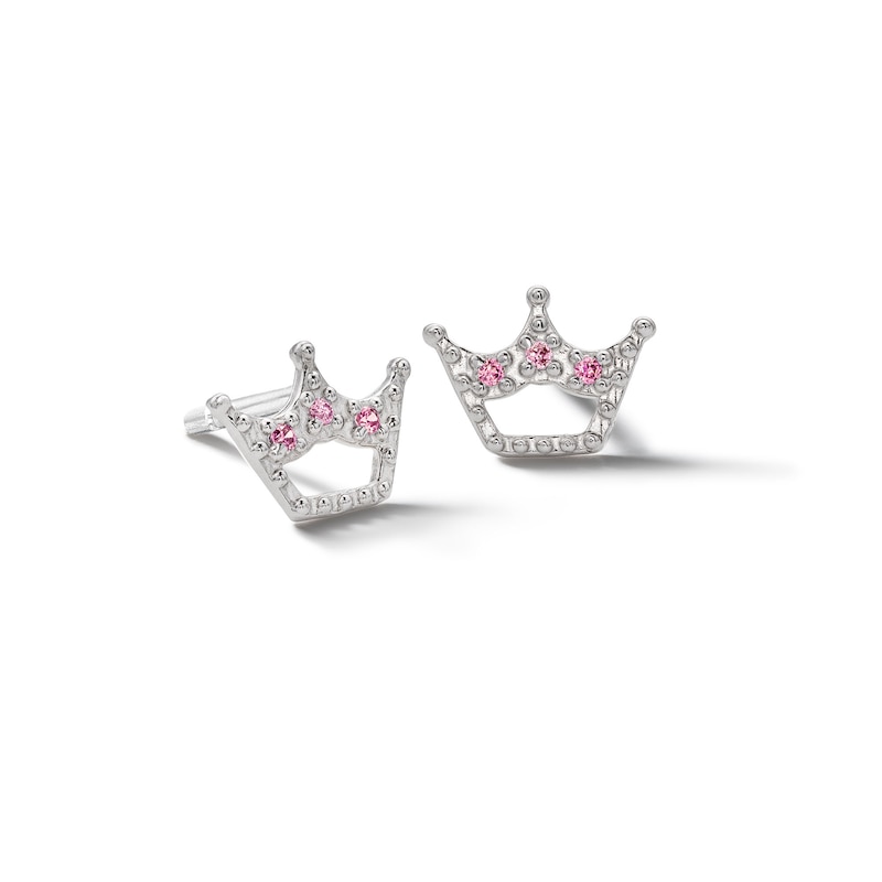 Child's Sterling Silver Synthetic Ruby Tiara Studs