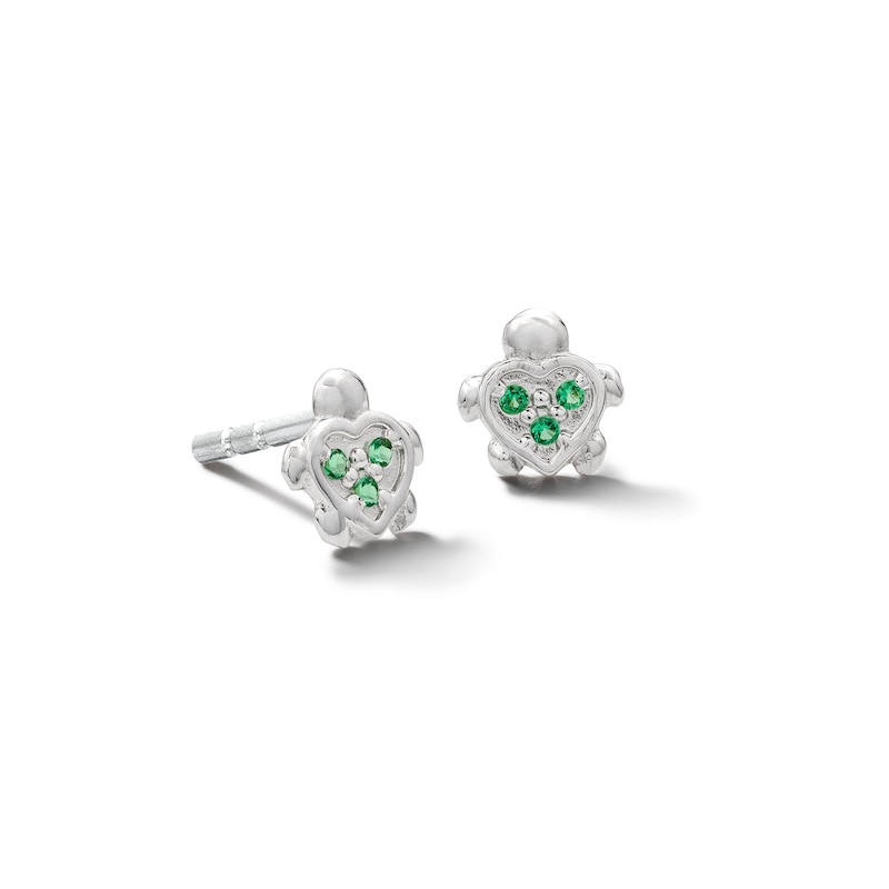 Main Image 1 of Child's Sterling Silver Green CZ Turtle Studs