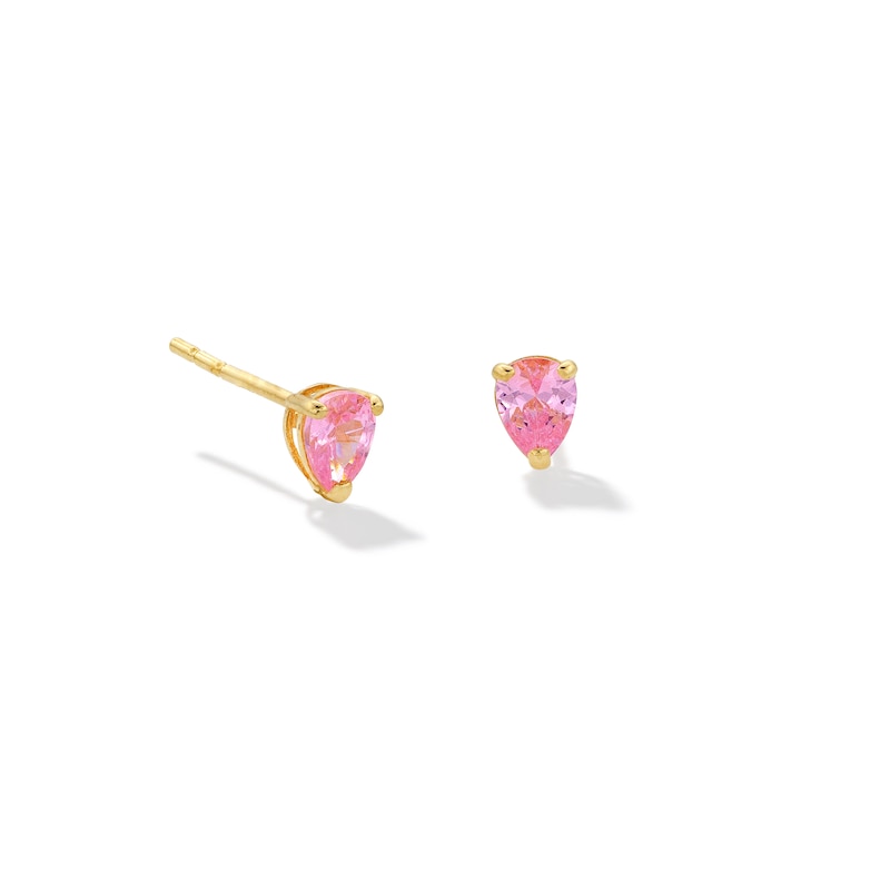 Main Image 1 of 10K Solid Gold Pink CZ Pear Studs