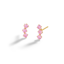 10K Solid Gold CZ Pink Three-Stone Studs