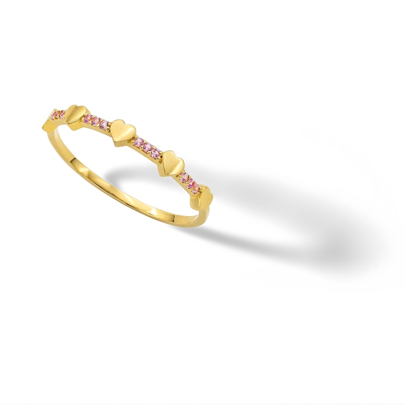 10K Solid Gold CZ Pink Heart Band Ring
