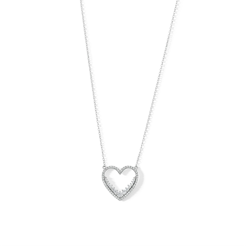 Main Image 1 of ​​​​​​​Sterling Silver CZ Open Heart Pendant Necklace