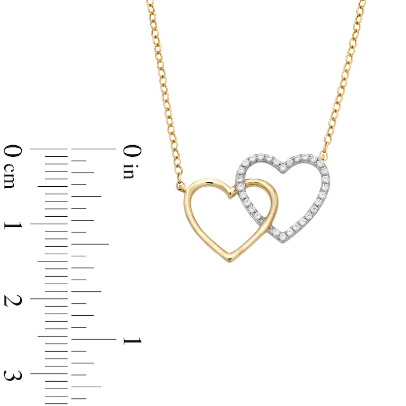 10K Solid Gold 1/10 CT. T.W. Diamond Double Heart Necklace