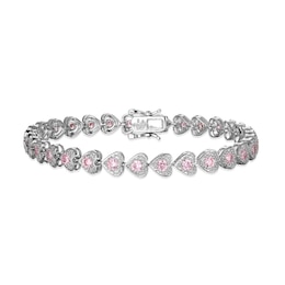 ​​​​​​​Sterling Silver Pink CZ Heart Bracelet - 7.5&quot;