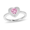 Thumbnail Image 1 of ​​​​​​​Sterling Silver Pink CZ Heart Halo Ring - Size 7