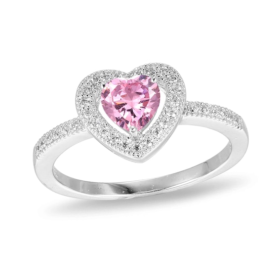 âââââââSterling Silver Pink CZ Heart Halo Ring - Size 7