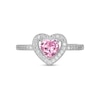 Thumbnail Image 3 of ​​​​​​​Sterling Silver Pink CZ Heart Halo Ring - Size 7