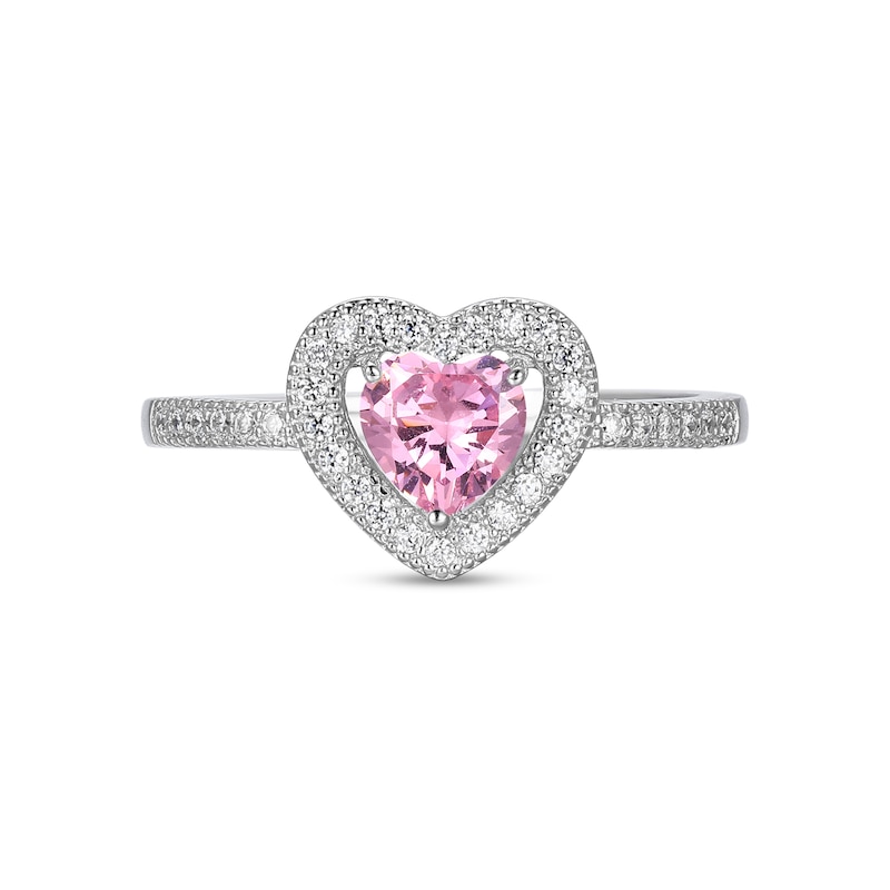 Main Image 3 of ​​​​​​​Sterling Silver Pink CZ Heart Halo Ring - Size 7