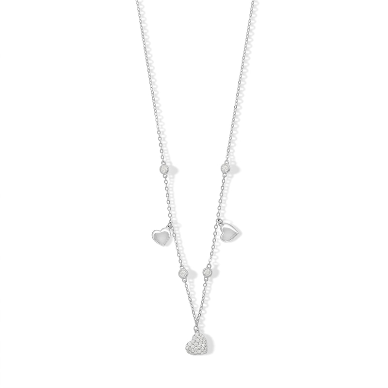 Main Image 1 of Sterling Silver CZ Pavé Heart Necklace