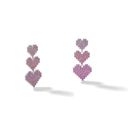 Sterling Silver Multi-Color Crystal Heart Dangle Earrings