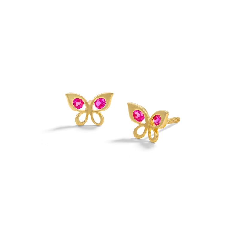 Child's 10K Solid Gold Synthetic Ruby Butterfly Studs