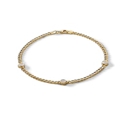 10K Hollow Gold CZ Bezel-Set Curb Chain Bracelet - 7.5&quot;