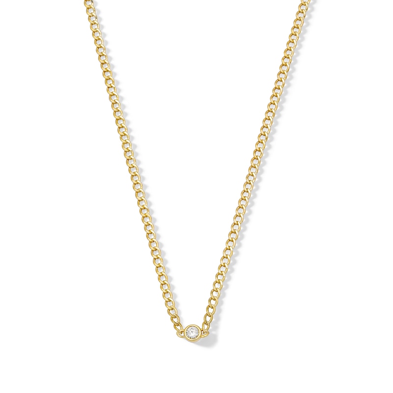 Main Image 1 of 10K Hollow Gold CZ Bezel Set Thin Curb Chain - 18&quot;