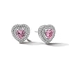 Thumbnail Image 1 of Sterling Silver CZ Pink Double-Halo Heart Studs