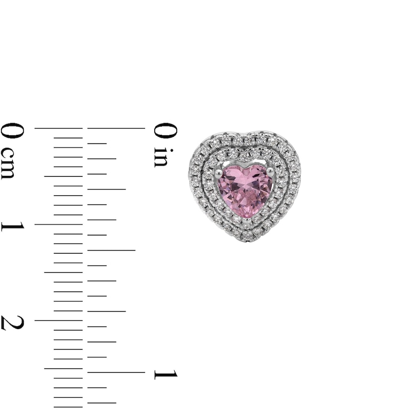 Main Image 3 of Sterling Silver CZ Pink Double-Halo Heart Studs