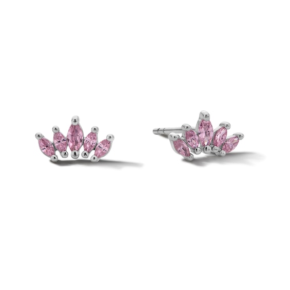 Sterling Silver CZ Pink Five-Stone Marquise Studs