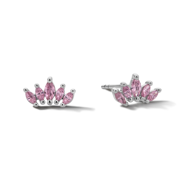 Main Image 1 of Sterling Silver CZ Pink Five-Stone Marquise Studs