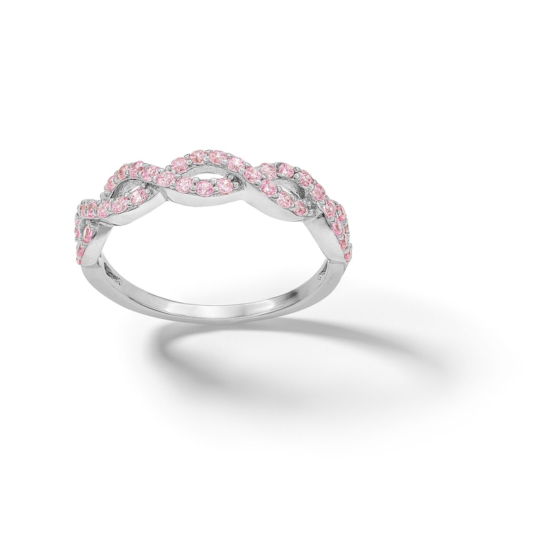 Main Image 1 of ​​​​​​​Sterling Silver Pink CZ Braided Ring - Size 7