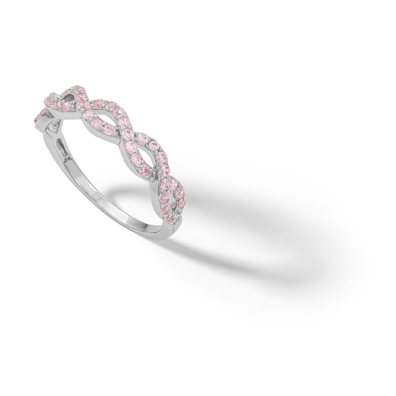 Main Image 3 of ​​​​​​​Sterling Silver Pink CZ Braided Ring - Size 7