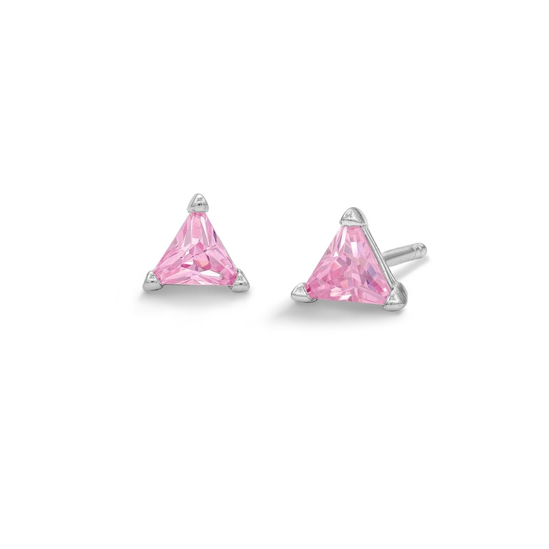 Main Image 1 of ​​​​​​​Sterling Silver Pink CZ Trillion-Cut Studs