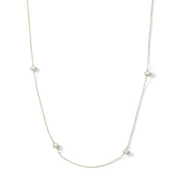 10K Solid Gold Freshwater Cultured Pearl Station Necklace - 16&quot; + 2&quot;