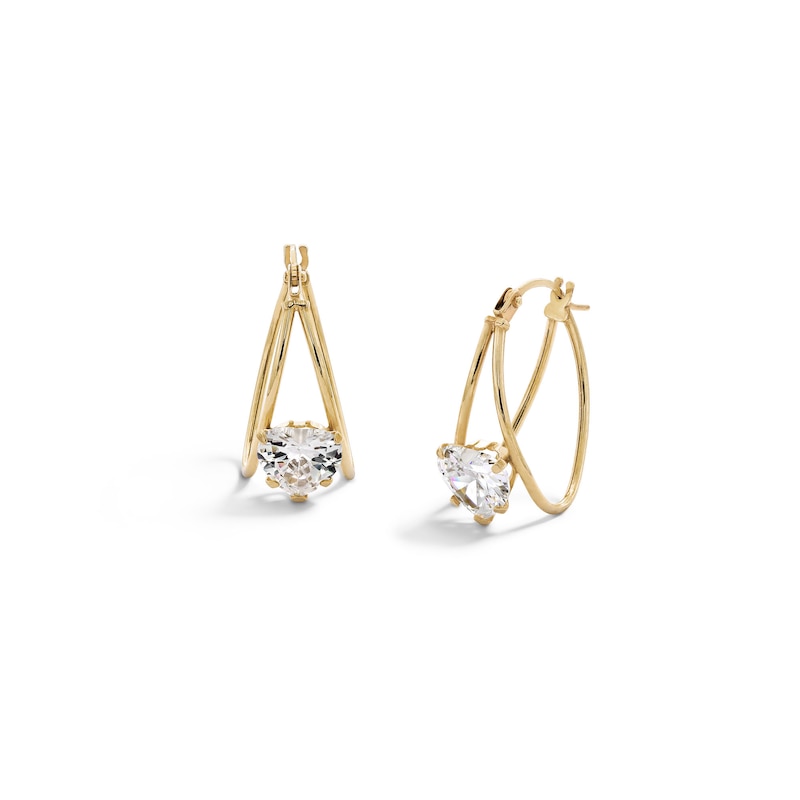 ​​​​​​​10K Solid Gold CZ Heart Double Hoops