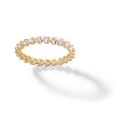 10K Solid Gold CZ Heart Eternity Band Ring - Size 7