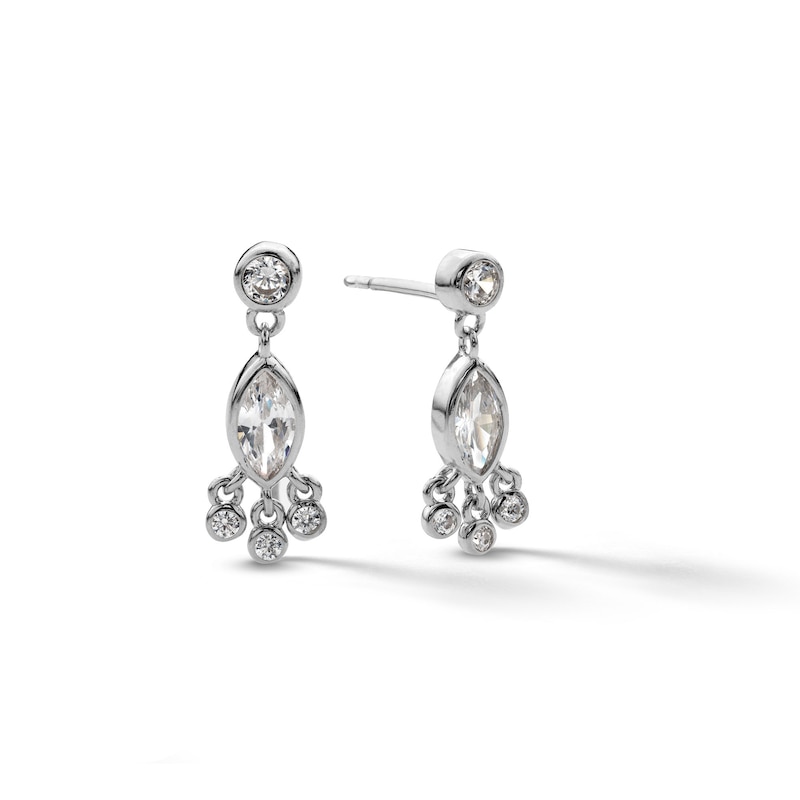 Sterling Silver CZ Marquise and Round Dangle Earrings