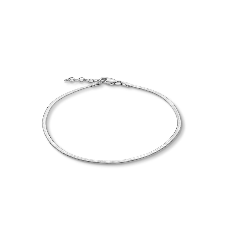 Main Image 1 of Sterling Silver Herringbone Chain Anklet Made in Italy - 9&quot; + 1&quot;