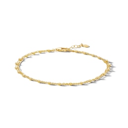 10K Gold Bonded Figaro and Bead Double Chain Anklet - 10&quot;