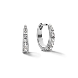 ​​​​​​​Sterling Silver CZ Graduated Stone Huggies