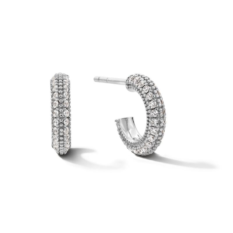 Main Image 1 of ​​​​​​​Sterling Silver CZ Pavé Mini Hoops