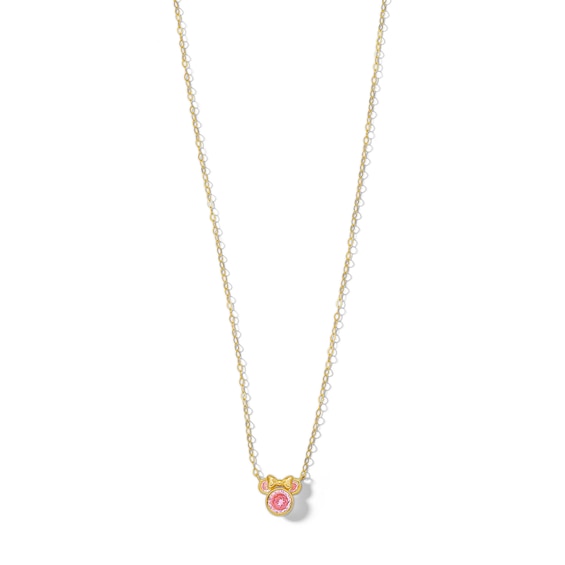 Child's 10K Solid Gold Pink CZ ©Disney Minnie Mouse Chain Necklace - 13"
