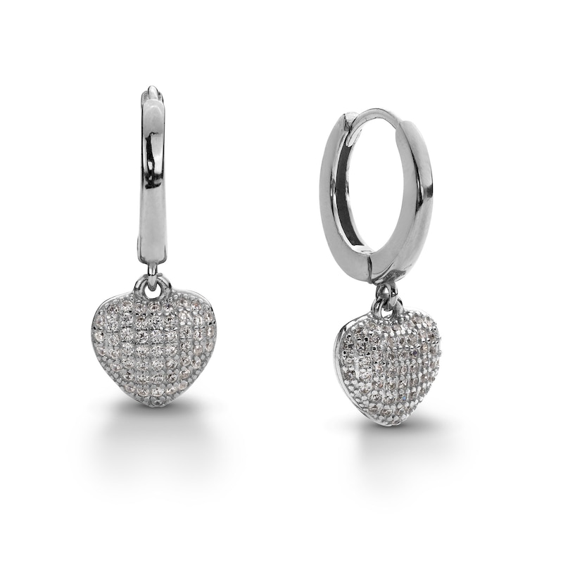 Sterling Silver CZ Heart Dangle Huggies