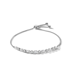 Sterling Silver CZ Round and Marquise Bolo Bracelet