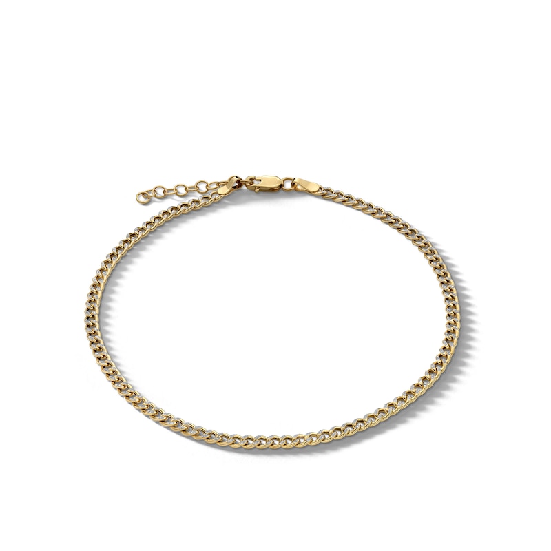 Main Image 1 of ​​​​​​​10K Hollow Gold Diamond-Cut Curb Chain Anklet Made in Italy - 9&quot;