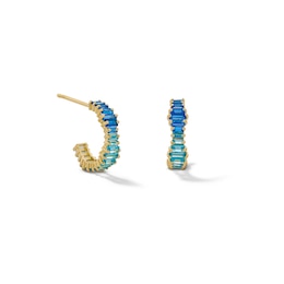 10K Gold CZ Blue Ombre Baguette Huggie Hoops