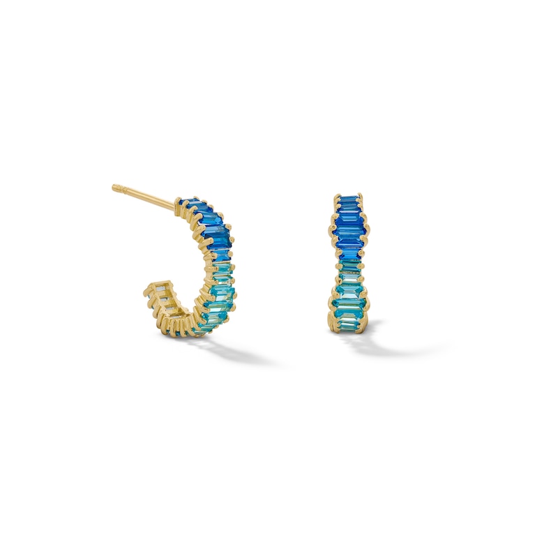 Main Image 1 of ​​​​​​​​​​​​​​10K Solid Gold Blue CZ Ombre Baguette Cut Huggie Hoops